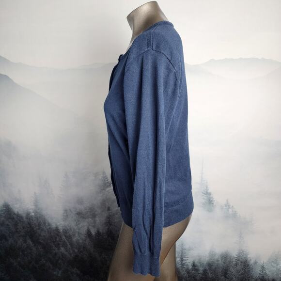 L.L. Bean Cotton Blend Navy Button-Front Cardigan | Women's Medium - Picture 5 of 12